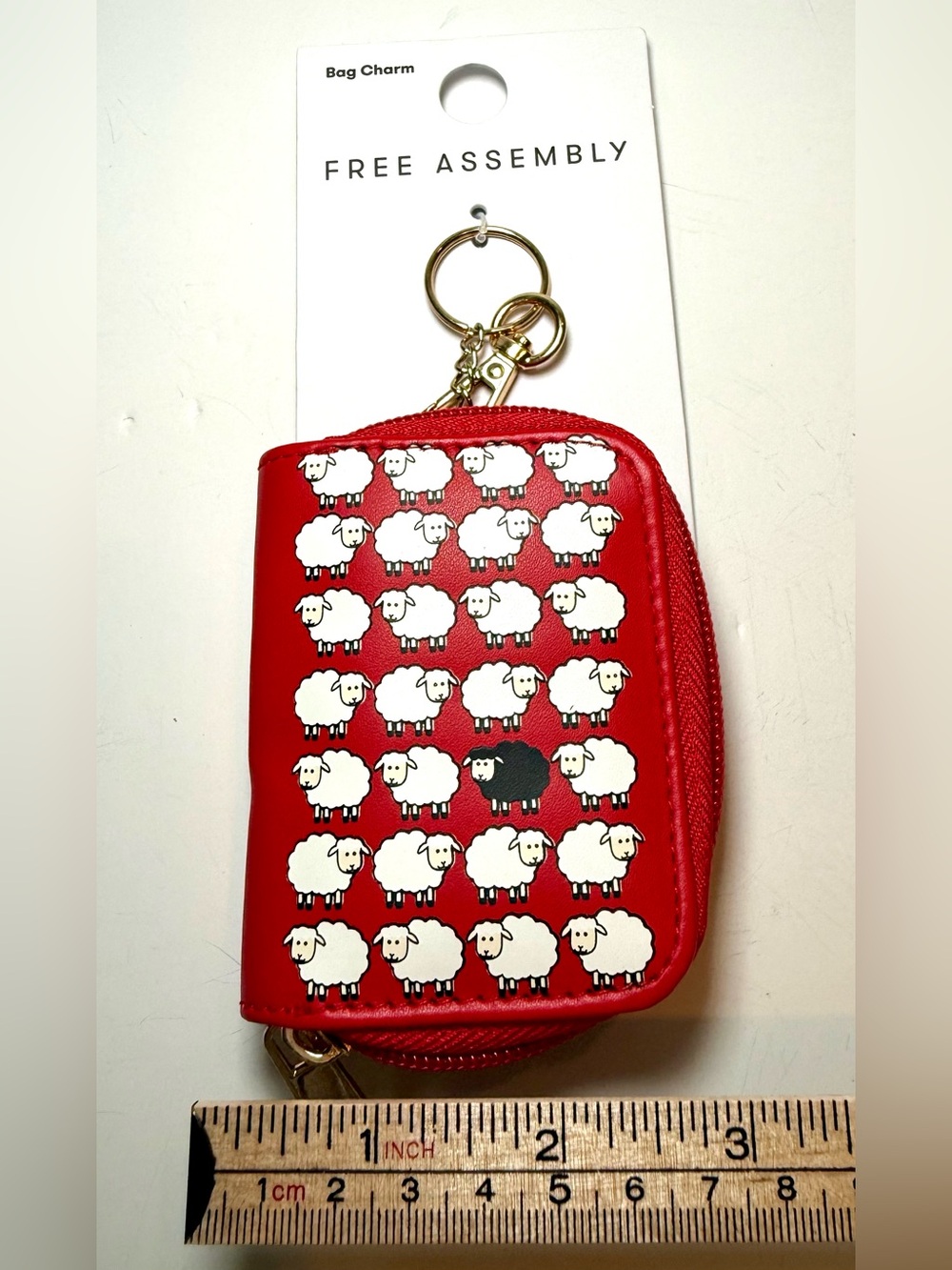 * Free Assembly Red Sheep Print Zip Coin Purse/Keychain/Bag Charm